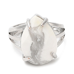 Howlita Anillos ajustables en forma de lágrima de howlita natural, anillo de latón platino, sin plomo y el cadmio, tamaño de EE. UU. 7 (17.3 mm)
