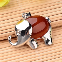 Natural Agate Natural Red Agate Pendants, with Platinum Tone Brass Findings, Elephant, 29x38x10mm, Hole: 5x3.5mm