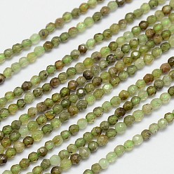 Garnet Faceted Natural Green Garnet Round Bead Strands, Andradite Beads, 3mm, Hole: 1mm, about 132pcs/strand, 15.5 inch