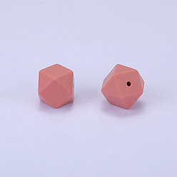 Розовый Шестиугольные силиконовые бусины, жевательные бусины для чайников, DIY уход за ожерельем, туманная роза, 23x17.5x23 мм, отверстие : 2.5 мм
