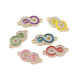 Mixed Color Alloy Crystal Rhinestone Connector Charms, Enamel Style, Infinity Links, Light Gold, Mixed Color, 11x24x2.5mm, Hole: 1.6mm