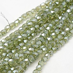 Green Electroplate Glass Beads Strands, Full Luster Plated, Faceted, Cube, Green, 4x4x4mm, Hole: 1mm, about 100pcs/strand, 15.7 inch