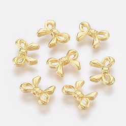 Golden Tibetan Style Alloy Beads, Bowknot, Golden, Lead Free & Cadmium Free & Nickel Free, 10x14x3mm, Hole: 1mm