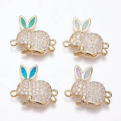 Mixed Color Brass Micro Pave Cubic Zirconia Bunny Links connectors, with Synthetic Opal, Rabbit Findings, Golden, Mixed Color, 15x16.5x2.5mm, Hole: 1.2mm