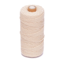 Antique White 100M Round Cotton Braided Cord, for DIY Handmade Tassel Embroidery Craft, Antique White, 3mm, about 109.36 Yards(100m)/Roll