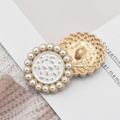 White Alloy Enamel Shank Buttons, with Plastic Imitation Pearls, for Garment Accessories, White, 23mm