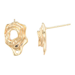 Golden Brass Stud Earring Findings, with Horizontal Loops, Twist Teardrop, Nickel Free, Golden, 15.5x10.5mm, Hole: 1.4mm, Pin: 0.8mm