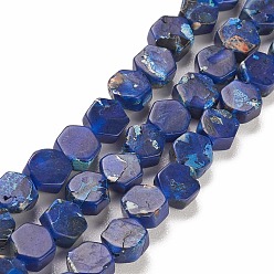Pourpre Brins de perles de jaspe impérial synthétiques, teint, hexagone, pourpre, 7x6.5x3.5~4mm, Trou: 0.8mm, Environ 60~63 pcs/chapelet, 15.75''~16.34'' (40~41.5 cm)