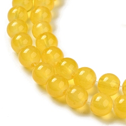 Золотистый Выпечки окрашены имитация нефрита стекловолокна круглый шарик, золотые, 8.5~9 мм, отверстие : 1.5 мм, около 105 шт / нитка, 31.8 дюйм