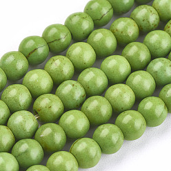 Lime Vert Perles synthétiques turquoise brins, teint, ronde, lime green, 6mm, Trou: 1mm, Environ 67 pcs/chapelet, 15.75 pouce