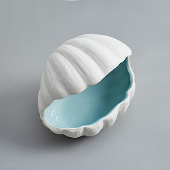 Aguamarina Platos de joyería de cerámica con forma de concha, plato de joyería, bandeja de almacenamiento para anillos, , pendiente, agua, 120x100x100 mm