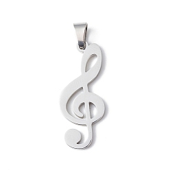 Musical Note 304 Stainless Steel Pendants, Stainless Steel Color, Music Note Pattern, 27x11x1.5mm, Hole: 5.5x3mm