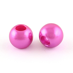 Magenta ABS Plastic Imitation Pearl European Beads, Large Hole Rondelle Beads, Magenta, 11.5~12x10mm, Hole: 4~5mm, about 780pcs/500g