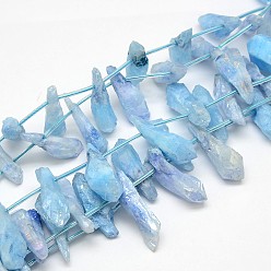 Light Blue Electroplate Gemstone Natural Quartz Crystal Beads Strands, Nuggets, Light Blue, 18~35x6~14x6~12mm, Hole: 1mm, about 22pcs/strand, 15.74 inch