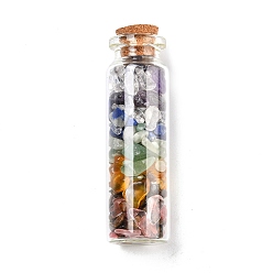 Mixed Stone Transparent Glass Wishing Bottle Decoration, Chakra Healing Bottles, Wicca Gem Stones Balancing, with Natural Mix Gemstone Beads Drift Chips inside, 22x73mm