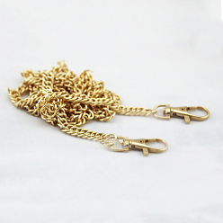 Light Gold Sangles de chaîne de sac à main en fer, avec des agrafes en alliage, pour le remplacement de sac à main ou de sac à bandoulière, or et de lumière, 120x0.7x0.13 cm