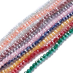 Couleur Mélangete Perles verre opaque brins, facette, rondelle, couleur mixte, 4x3mm, Trou: 0.6mm, Environ 221 pcs/chapelet, 31.89'' (81 cm)