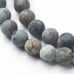 Turquoise Africaine Brins de perles turquoises africaines naturelles (jaspe), givré, ronde, 6mm, Trou: 1mm, Environ 54~56 pcs/chapelet, 14.96 pouce