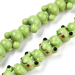 Yellow Green Handmade Bumpy Lampwork Beads Strands, Frog, Yellow Green, 20.5~22x18~20.5x12.5~13.5mm, Hole: 2mm, about 25pcs/strand, 20.16 inch~20.28 inch(51.2cm~51.5cm)