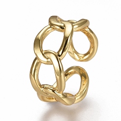 Chapado en Oro Real 18K Anillos del manguito de latón, anillos abiertos, forma de cadena de bordillo, real 18 k chapado en oro, tamaño de 7, diámetro interior: 17 mm