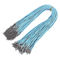 Cielo Azul Algodón encerado el collar del cordón, con broches de langosta de la aleación de la garra y las cadenas finales de hierro, Platino, el cielo azul, 17.12 pulgada (43.5 cm), 1.5 mm