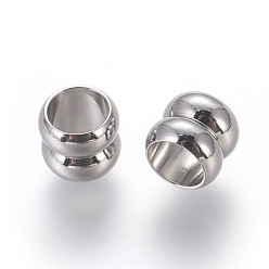 Stainless Steel Color 201 Stainless Steel Beads, Large Hole Beads, Column, Stainless Steel Color, 6x7mm, Hole: 5mm