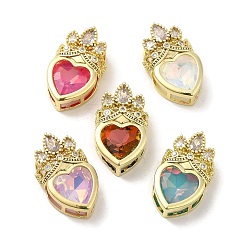 Mixed Color Rack Plating Brass Cubic Zirconia Pendants, with Resin, Long-Lasting Plated, Lead Free & Cadmium Free, Real 18K Gold Plated, Heart, Mixed Color, 21.5x13x8mm, Hole: 6x3mm and 4.5x3mm