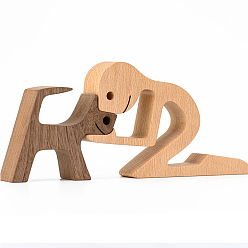 Bisque Man & Dog Handmade Wood Carving Ornaments, for Home Desks Decorations, Bisque, 113x232x10mm
