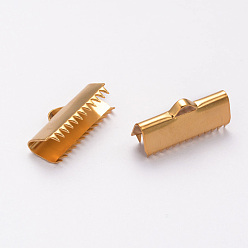 Golden Ion Plating(IP) 304 Stainless Steel Ribbon Crimp Ends, Golden, 9x20mm, Hole: 1.5mm