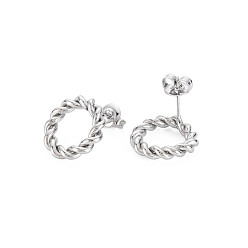 Stainless Steel Color 304 Stainless Steel Twist Rope Ring Stud Earrings for Woman, Stainless Steel Color, 16mm, Pin: 0.7mm