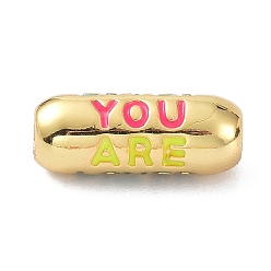 Colorful Eco-Friendly Brass Enamel Beads, Long-Lasting Plated, Real 18K Gold Plated, Oval with Word You Are, Colorful, 17.5x7mm, Hole: 3mm