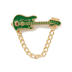 Verde Broche de la aleación del esmalte, pasador de guitarra con cadena, verde, 37 mm