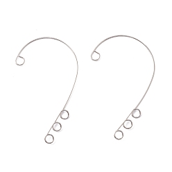 Stainless Steel Color 316 Stainless Steel Ear Cuff Findings, Climber Wrap Around Non Piercing Earring Findings with 4 Loop, Stainless Steel Color, 55x36x0.5mm, Hole: 4mm