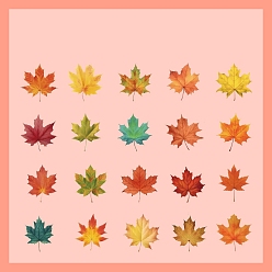 Orange Red 40Pcs 20 Styles Autumn PET Waterproof Self Adhesive Leaf Stickers, for Scrapbooking, Travel Diary Craft, Orange Red, 20x50mm, 2pcs/style