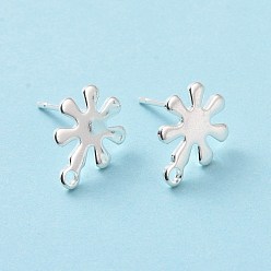 925 Sterling Silver Plated 201 Stainless Steel Stud Earring Findings, with Horizontal Loop and 316 Stainless Steel Pin, Snowflakes, 925 Sterling Silver Plated, 11x9mm, Hole: 1.2mm, Pin: 0.7mm
