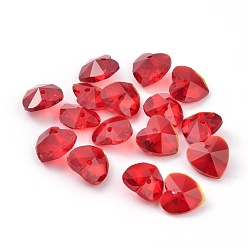 Rouge Valentines romantiques idées charmes de verre, breloque coeur facettes, rouge, 14x14x8mm, Trou: 1mm