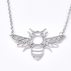 Stainless Steel Color 201 Stainless Steel Pendant Necklaces, with Cable Chains, Bee, Stainless Steel Color, 17.7 inch(45cm), 2mm, Bee: 24.5x39.5x1mm