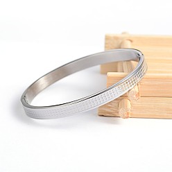 Stainless Steel Color Carve Rhombus 304 Stainless Steel Bangles, Stainless Steel Color, 51x58mm