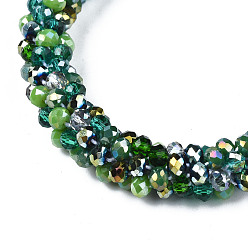 Green Glass Beaded Crochet Stretch Bracelet, Fashion Nepal Bracelet for Women, Green, Inner Diameter: 1-7/8 inch(4.7cm)