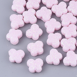 Rose Nacré Perles acryliques opaques, avec de la poudre de paillettes, papillon, perle rose, 9x11x5.5mm, Trou: 1.6mm