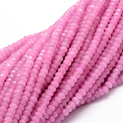 Hot Pink Dyed Natural Malaysia Jade Rondelle Beads Strands, Faceted, Hot Pink, 4x2~3mm, Hole: 1mm, about 115pcs/strand, 14 inch