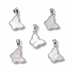 Platinum Brass Charms, with Freshwater Shell, Nickel Free, Butterfly Charm, Platinum, 14x12x3mm, Hole: 4.5x2.5mm