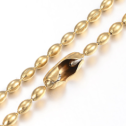 Oro 304 fabricación de collares de cadena de bolas de acero inoxidable, oval, dorado, 29.5 pulgada (75 cm), 3.5x2 mm