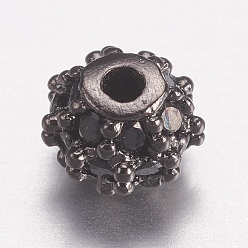 Gunmetal Brass Micro Pave Cubic Zirconia Beads, Round, Black, Gunmetal, 4mm, Hole: 0.5mm