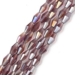 Coconut Brown Transparent Glass Beads, Bicone, AB Color Plated, Faceted, Coconut Brown, 8x4mm, Hole: 0.8mm, about 70pcs/strand, 20.47 inch(52cm)
