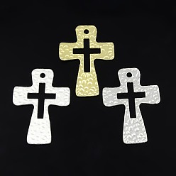 Mixed Color Hammered Cross Alloy Pendants, Mixed Color, 50x35x1.5mm, Hole: 3mm