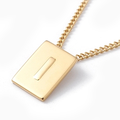 Letter I Titanium Steel Initial Letter Rectangle Pendant Necklace for Men Women, Golden, Letter.I, 18.11~18.5 inch(46~47cm)