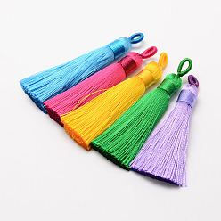 Mixed Color Polyester Tassel Big Pendant Decorations, Ice Silk Tassel, Mixed Color, 60~67x8mm, Hole: 5x7mm