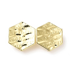 Light Gold Rack Plating Alloy Stud Earring Findings, with Vertical Loop, Cadmium Free & Lead Free, Textured Hexagon, Light Gold, 14x17mm, Hole: 2mm, Pin: 0.7mm