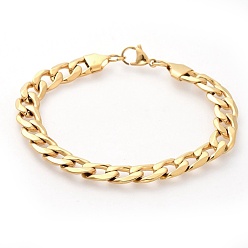 Golden Men's 304 Stainless Steel Curb Chain Bracelets, Golden, 9 inch(23cm), 9.5mm